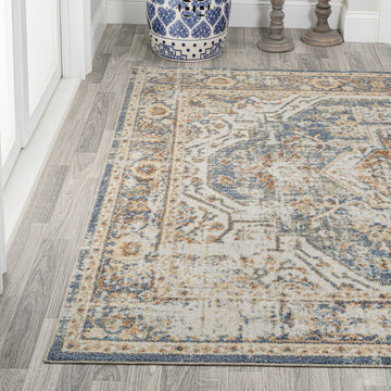 Keesha Bold Distressed Medallion Low-Pile Machine-Washable Area Rug